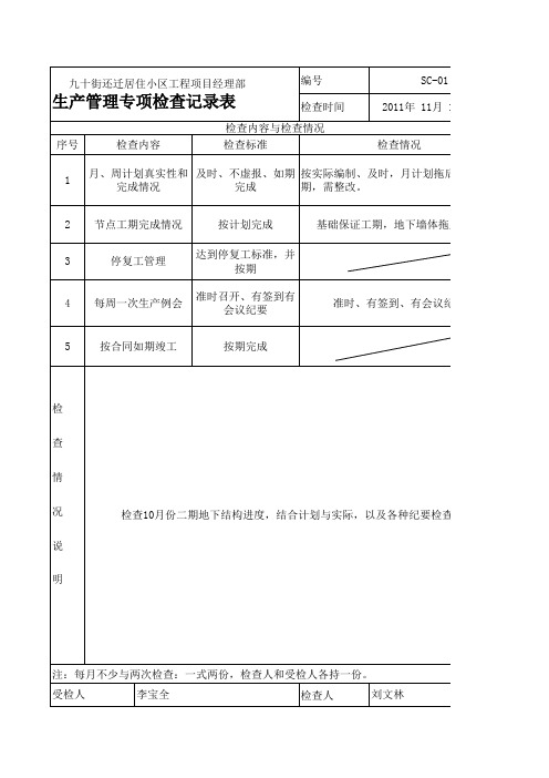 生产管理专项检查表