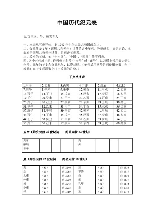 中国历代纪元表