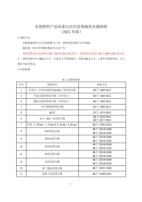 水溶肥料产品质量自治区监督抽查实施细则(2021年版)