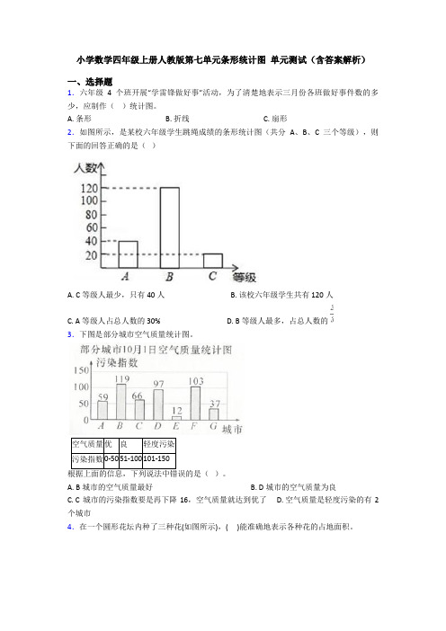 小学数学四年级上册人教版第七单元条形统计图 单元测试(含答案解析)