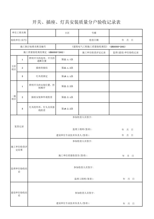 开关、插座、灯具安装质量分户验收记录表