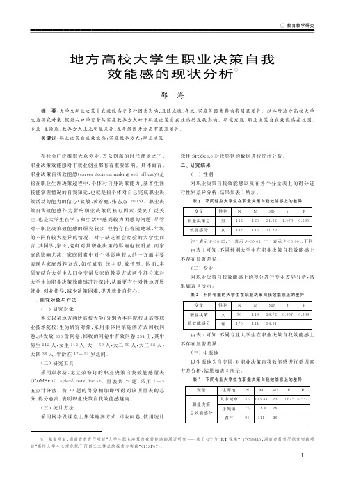 地方高校大学生职业决策自我效能感的现状分析