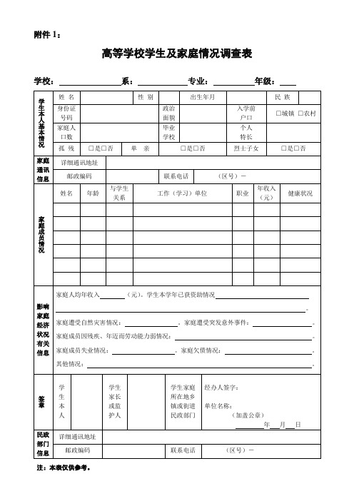 学生家庭情况调查表