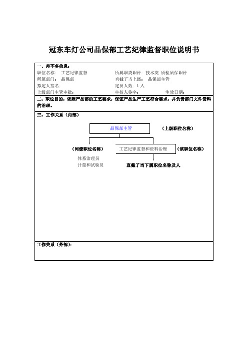 冠东车灯公司品保部工艺纪律监督职位说明书