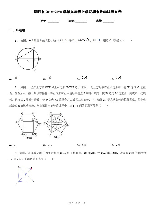 昆明市2019-2020学年九年级上学期期末数学试题D卷