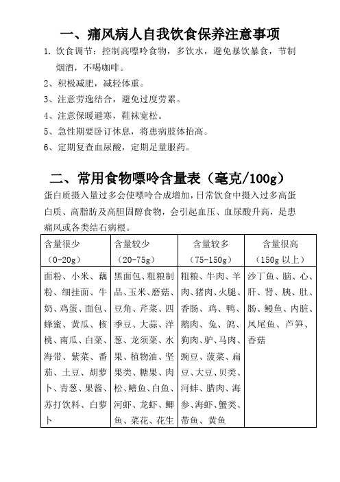 常用食物嘌呤含量表