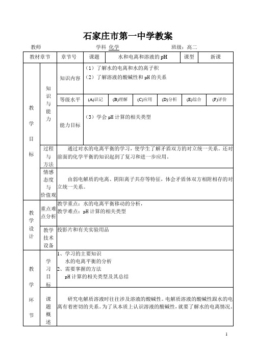 水的电离和溶液的pH