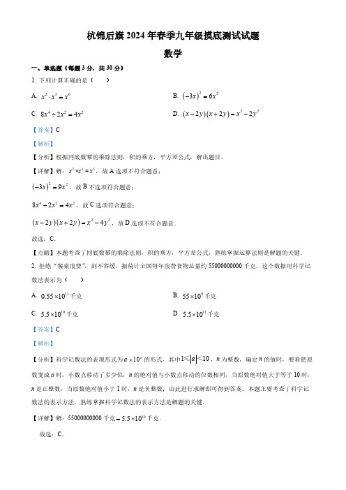 精品解析：2024年内蒙古巴彦淖尔市杭锦后旗九年级下学期中考模拟预测题(解析版)