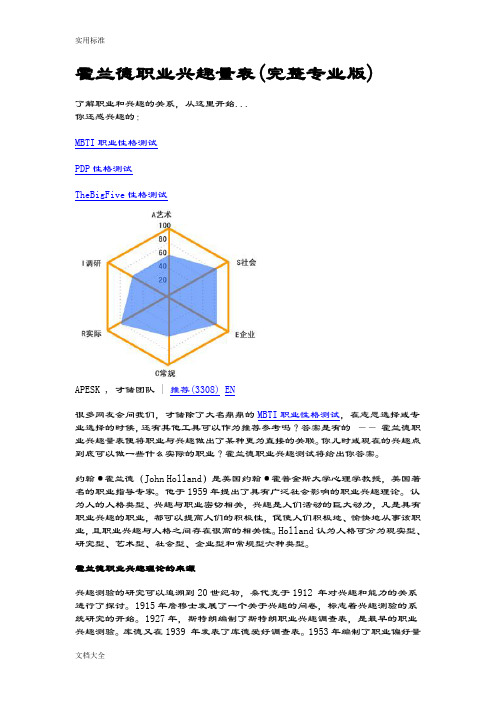 霍兰德职业兴趣量表职业倾向分析报告