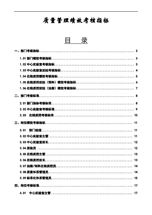 质量管理绩效考核指标