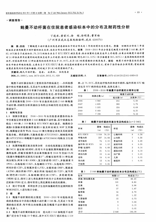 鲍曼不动杆菌在住院患者感染标本中的分布及耐药性分析