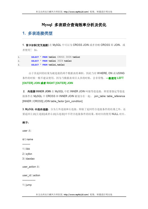 Mysql 多表联合查询效率分析及优化