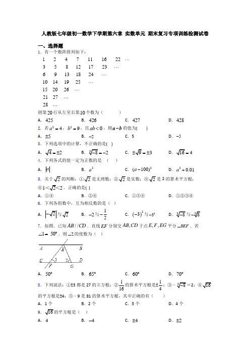 人教版七年级初一数学下学期第六章 实数单元 期末复习专项训练检测试卷