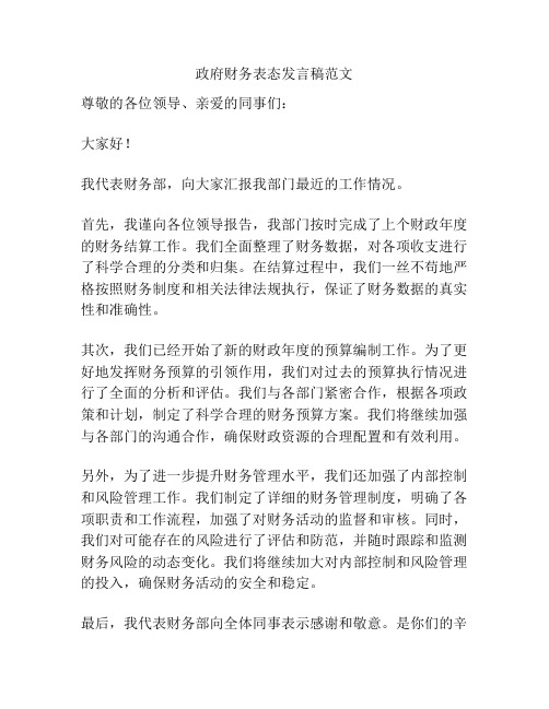 政府财务表态发言稿范文