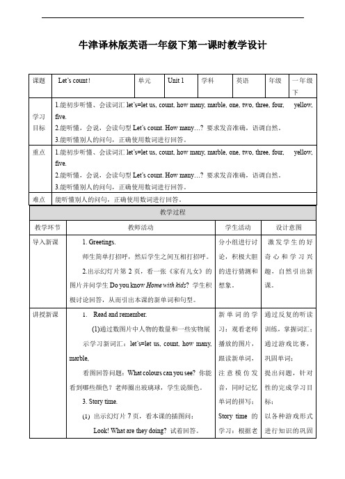 牛津译林版英语一年级下册 全册教案