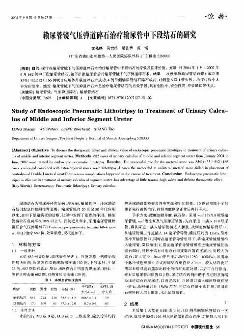 输尿管镜气压弹道碎石治疗输尿管中下段结石的研究
