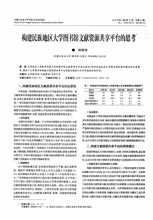 构建民族地区大学图书馆文献资源共享平台的思考