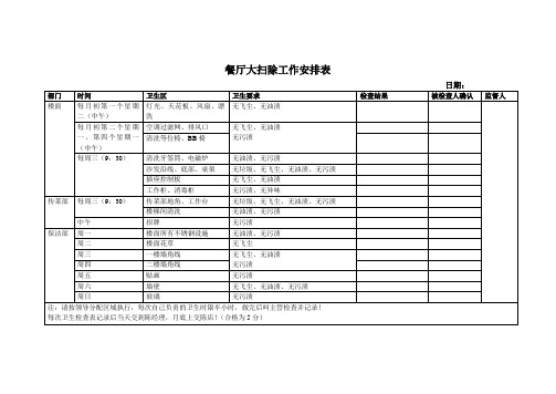 餐厅大扫除工作安排表