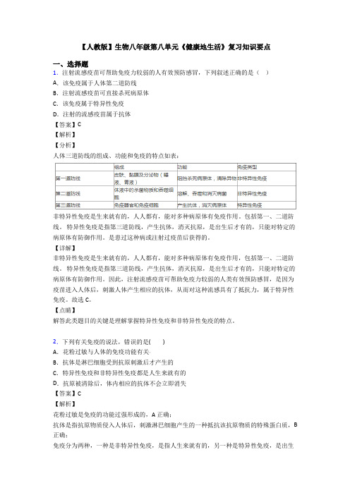 【人教版】生物八年级第八单元《健康地生活》复习知识要点