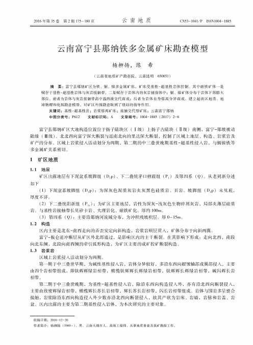 云南富宁县那纳铁多金属矿床勘查模型