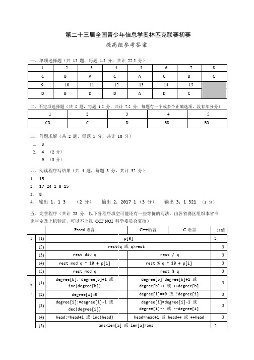 NOIP2017初赛提高组参考答案