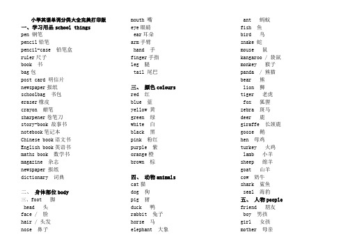 小学英语单词分类表