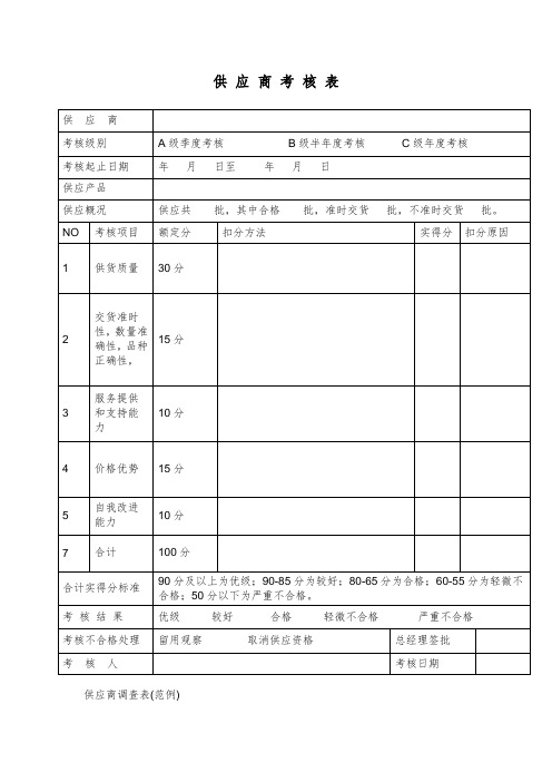 供应商考核表模板