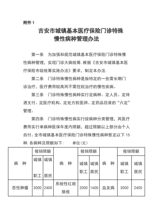 吉安市城镇基本医疗保险门诊特殊慢性病种管理办法