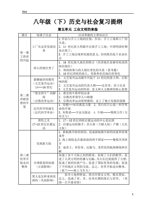 人教版八年级下册历史与社会复习提纲