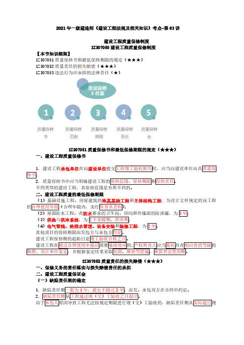 2021年一建-法规-第63讲-建设工程质量保修制度