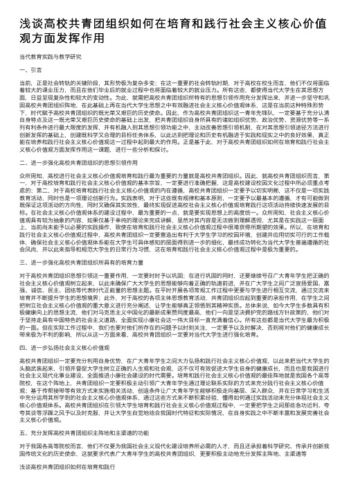 浅谈高校共青团组织如何在培育和践行社会主义核心价值观方面发挥作用