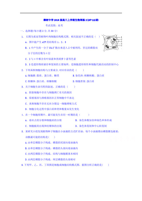 2018届湖南省衡阳市樟树中学高三暑期生物周练2