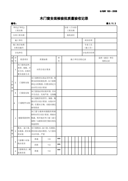 5.11.2 木门窗安装检验批质量验收记录