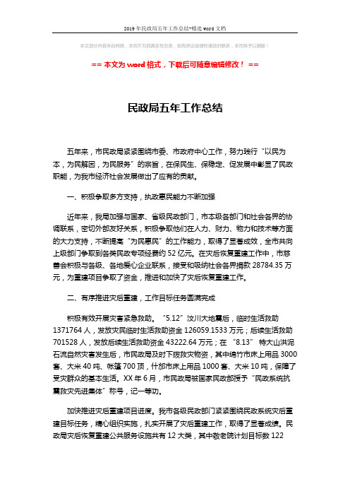 2019年民政局五年工作总结-精选word文档 (2页)
