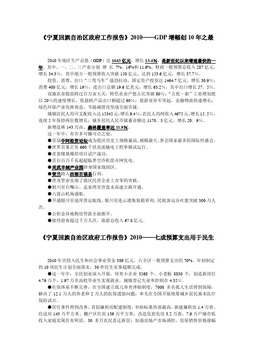 2010年宁夏政府工作报告解读