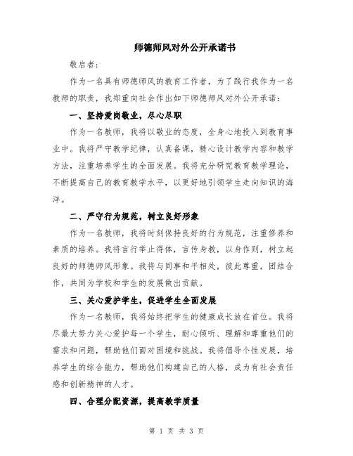 师德师风对外公开承诺书