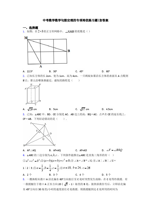 中考数学数学勾股定理的专项培优练习题(含答案