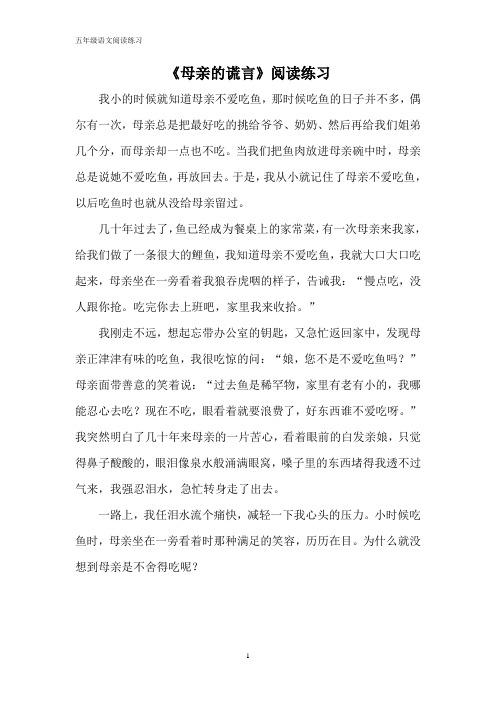 《母亲的谎言》阅读练习