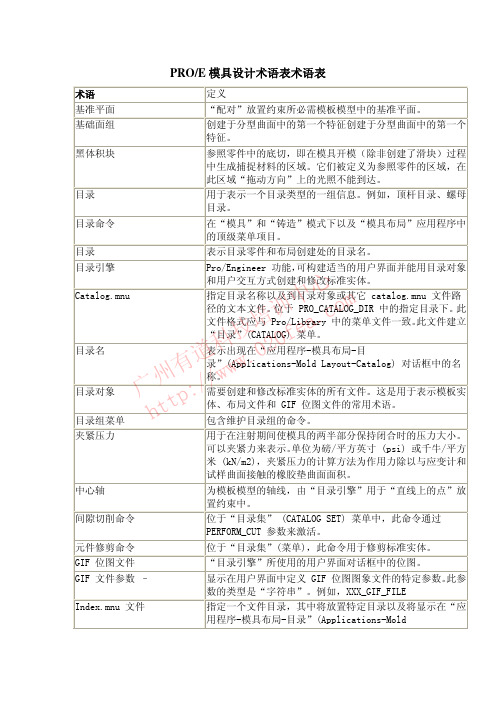 PROE模具设计术语表