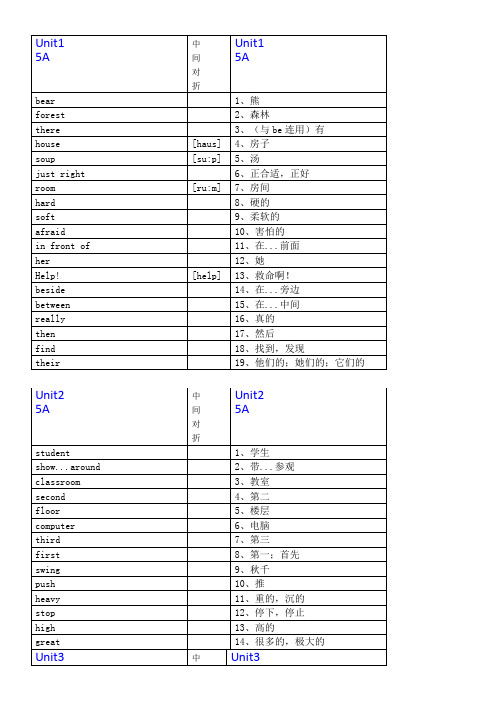 译林版英语五年级上册单词默写版