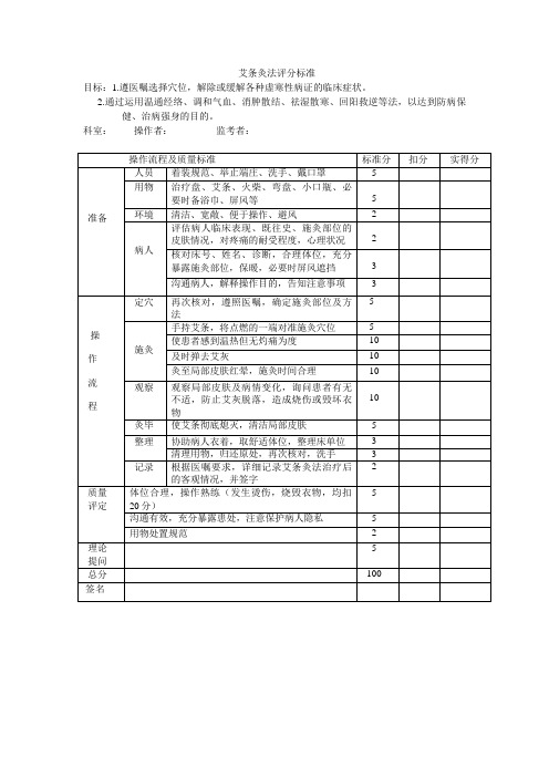 艾条灸法评分标准