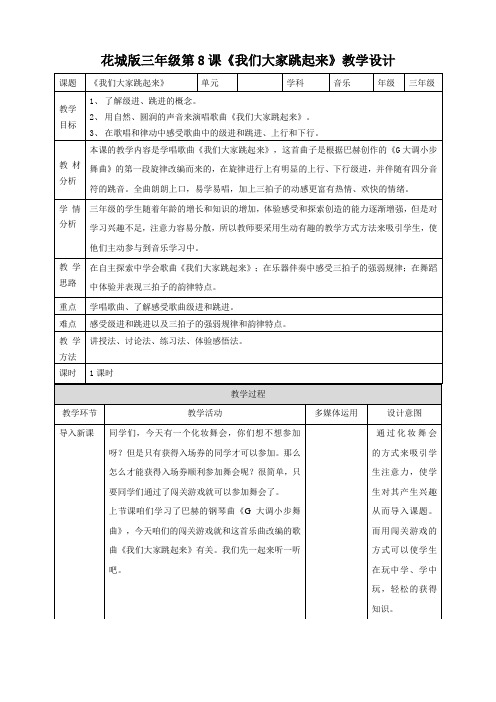 第8课 感知音乐中的旋律（一） ---《我们大家跳起来》(教案）