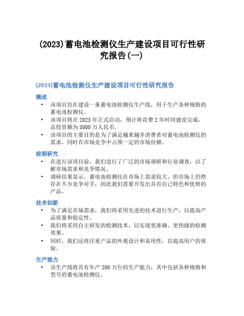 (2023)蓄电池检测仪生产建设项目可行性研究报告(一)