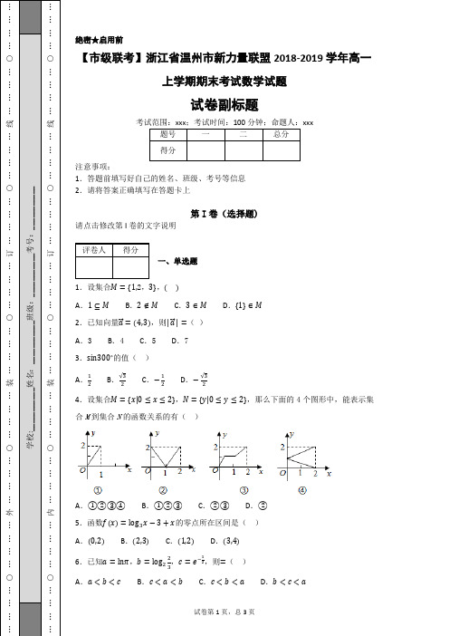 浙江省温州市新力量联盟2018-2019学年高一上学期期末考试数学试题-6c7aced90e6e4035aafcd106b5c53077