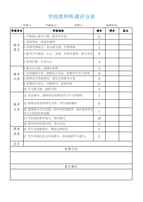 学校教师听课评分表(标准版)