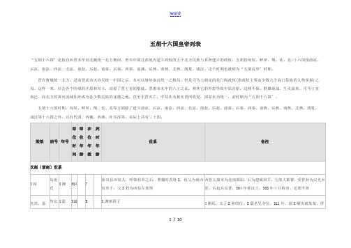 五胡十六国皇帝列表