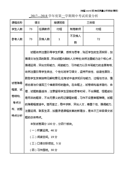 (完整word版)考试质量分析报告(模板)