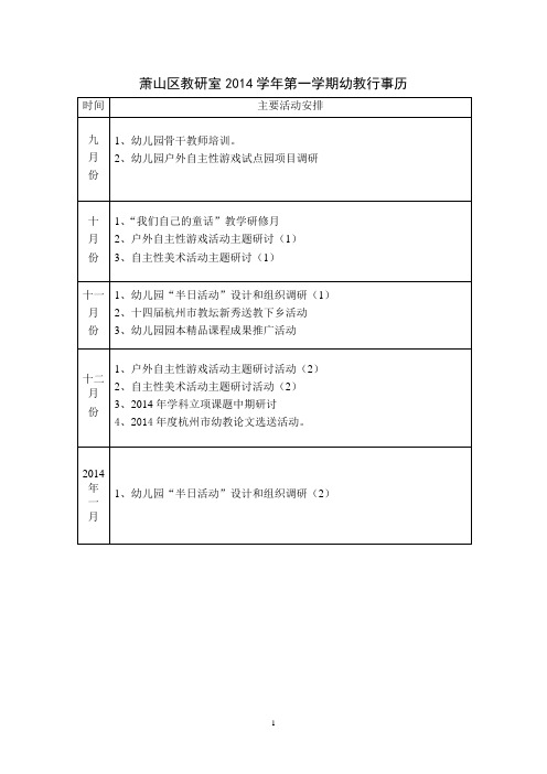 萧山区教研室2014学年第一学期幼教行事历