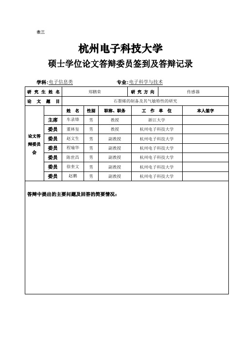 硕士学位论文答辩委员签到及答辩记录