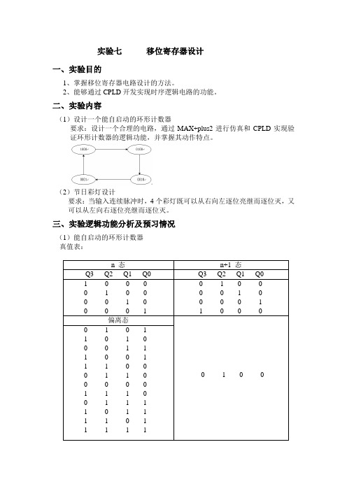 实验七 移位寄存器设计(可编程实验)